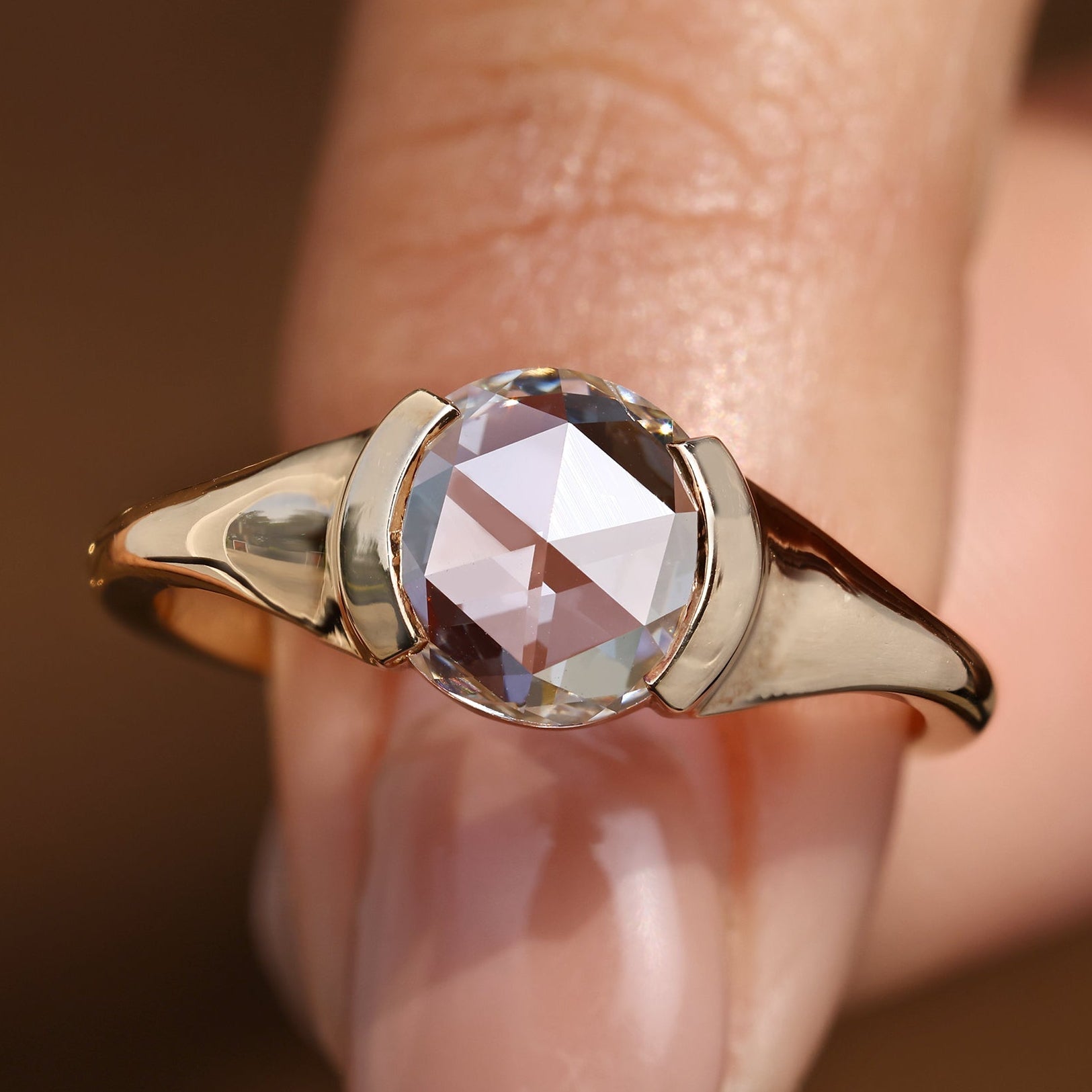 Round Rose Cut Solitaire Diamond Engagement Ring Main image