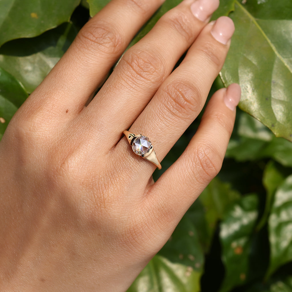 Round Rose Cut Solitaire Diamond Engagement Ring
