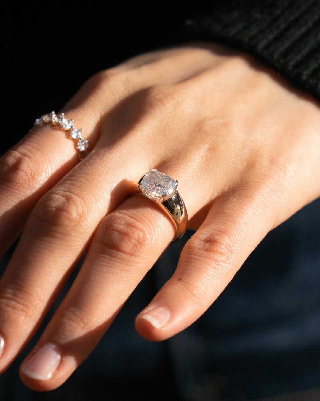 1.50 -3.80 CT Elongated Cushion ⁠Cut Lab Grown Diamond Bezel Engagement Ring