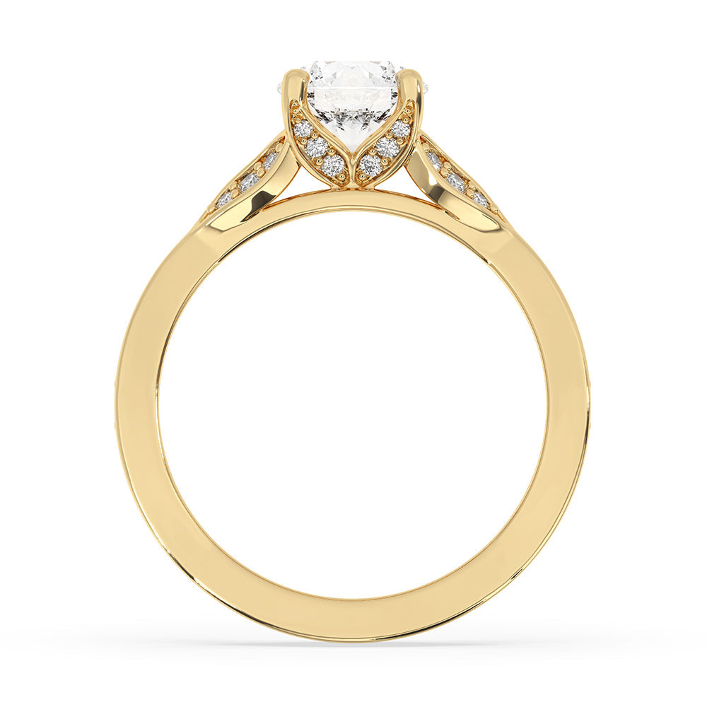Round Cut Diamond Cathedral Engagement Ring