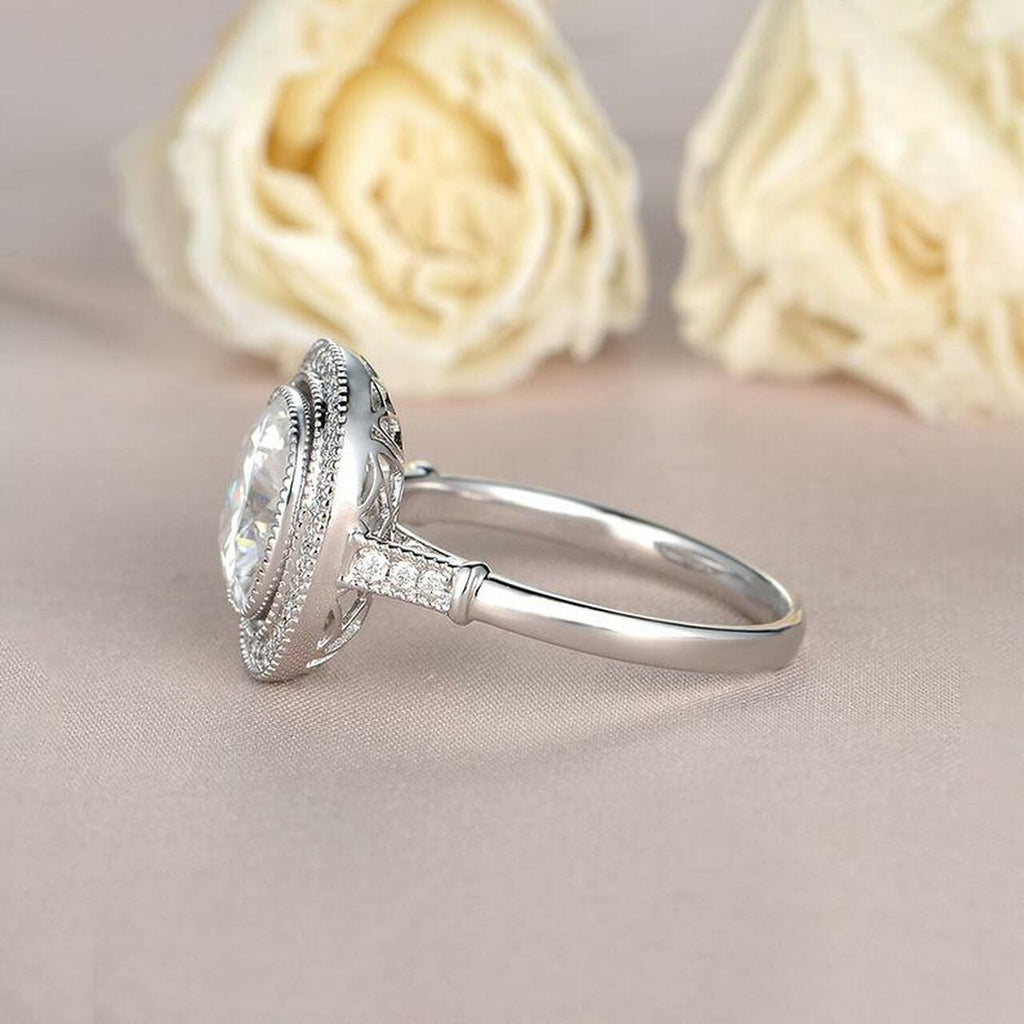 2.40CT Cushion Cut Moissanite Unique Halo Engagement Ring