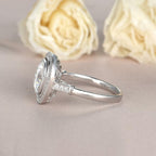 2.40CT Cushion Cut Moissanite Unique Halo Engagement Ring