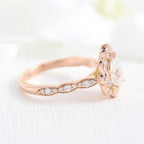 1.0 CT Vintage Floral Pear Cut Diamond Moissanite Halo Engagement Ring