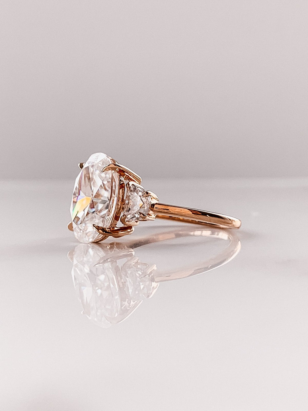 2.0 CT Oval Moissanite Three Stones Engagement Ring