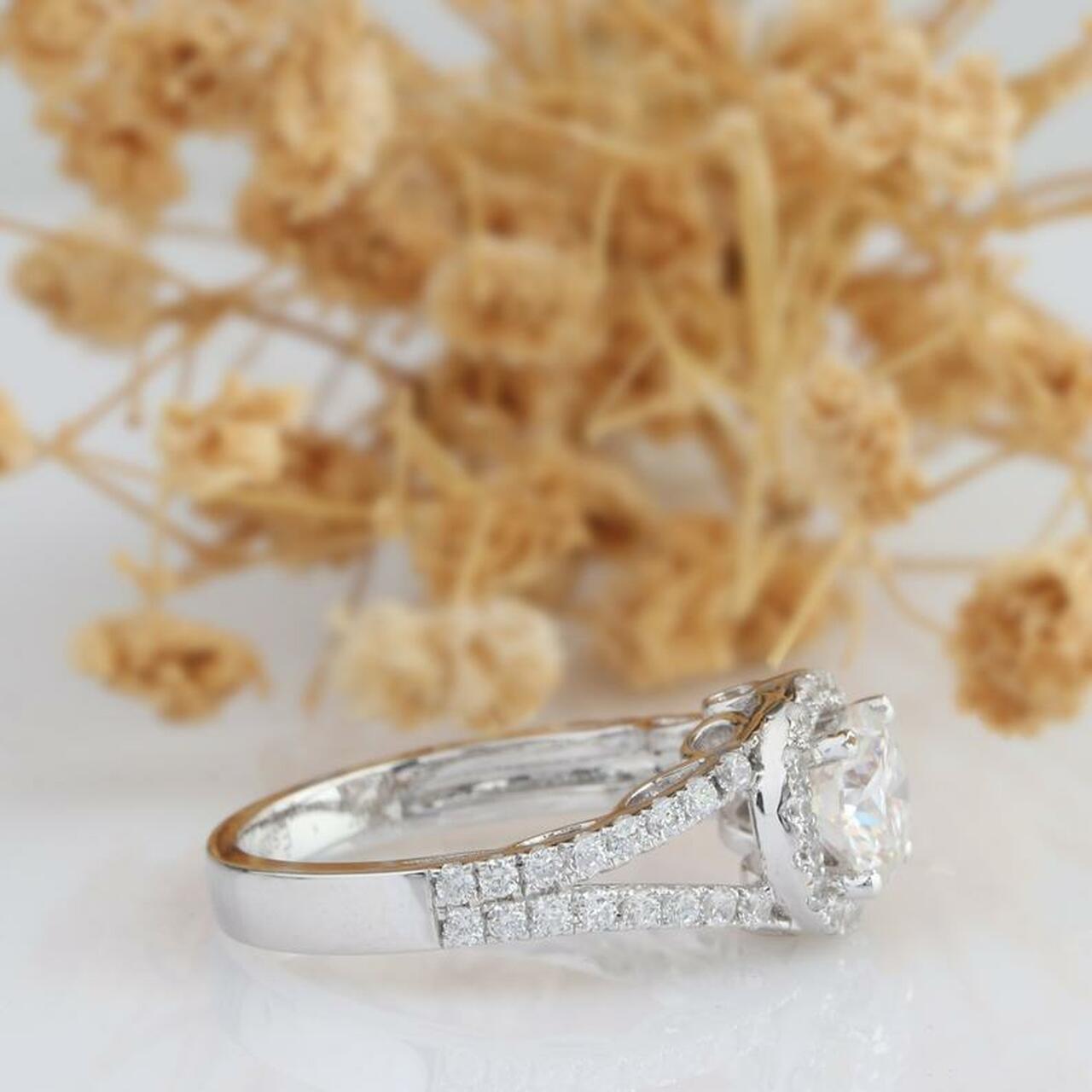 1.0CT Round Brilliant Cut Split Shank Halo Moissanite Engagement Ring