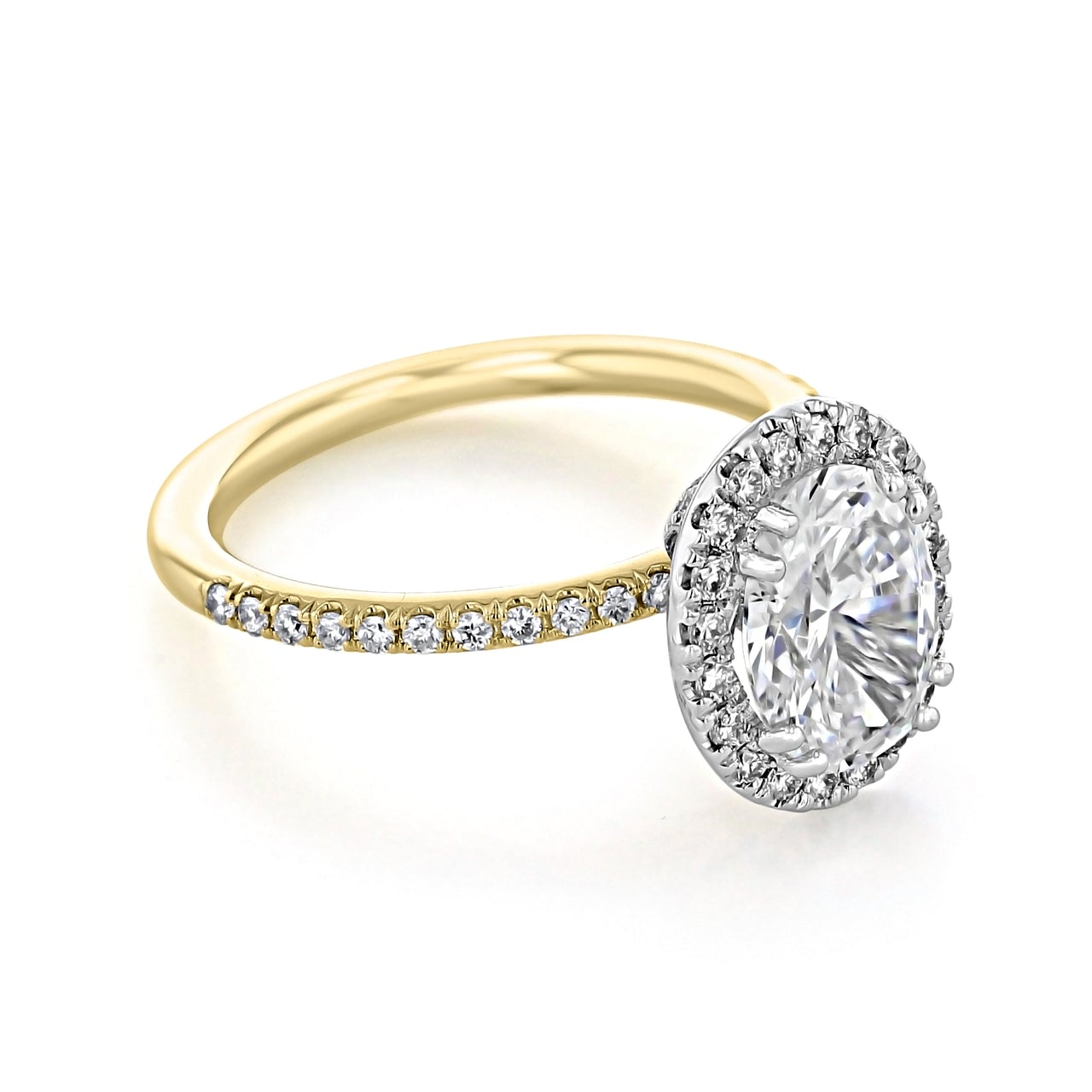 1.93CT Oval Cut Moissanite Halo Two Tone Engagement Ring