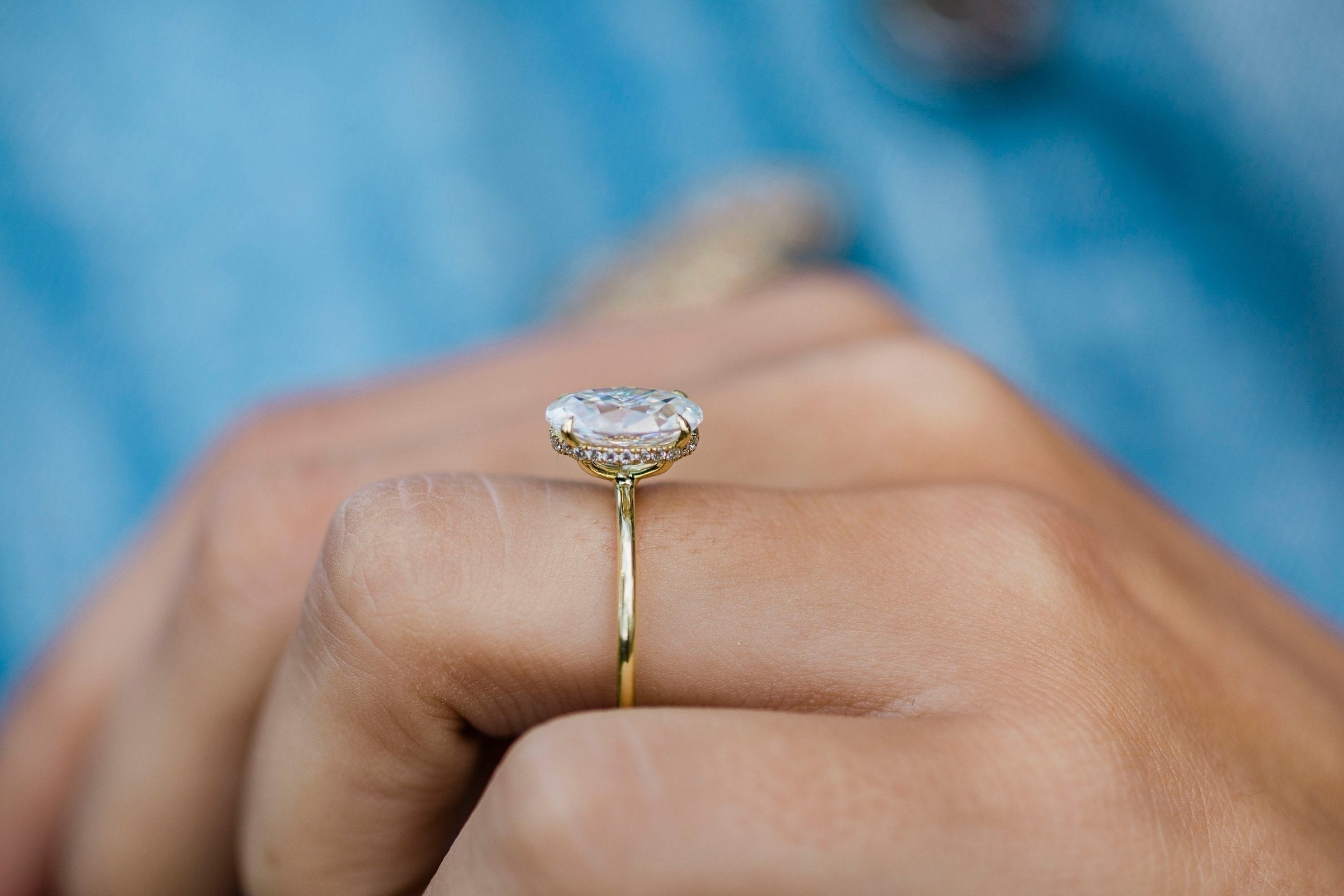 2.70 CT Oval Cut Moissanite Solitaire & Hidden Halo Setting Engagement Ring