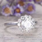 1.25 CT Floral Round Brilliant Cut Halo Moissanite Engagement Ring