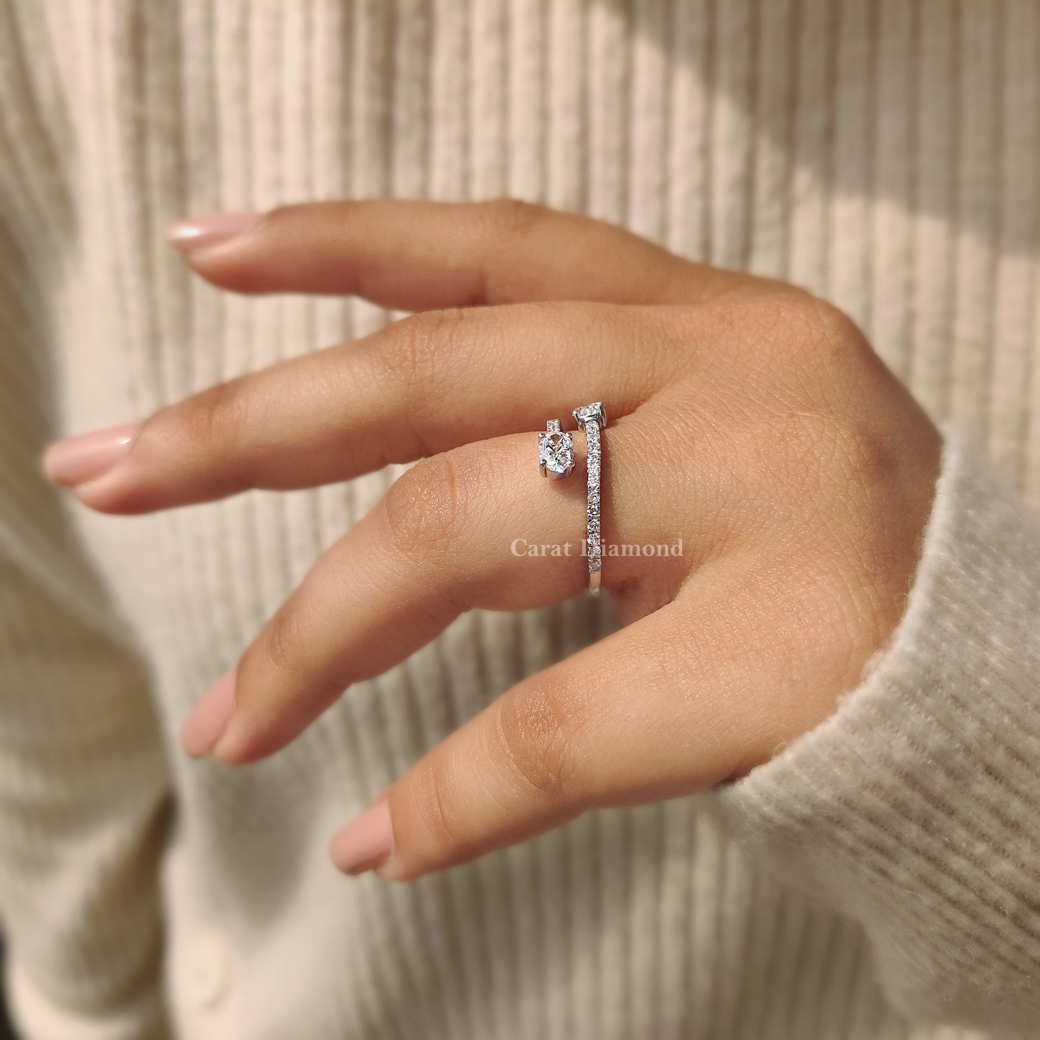 Oval Cut Moissanite Bypass Engagement Ring