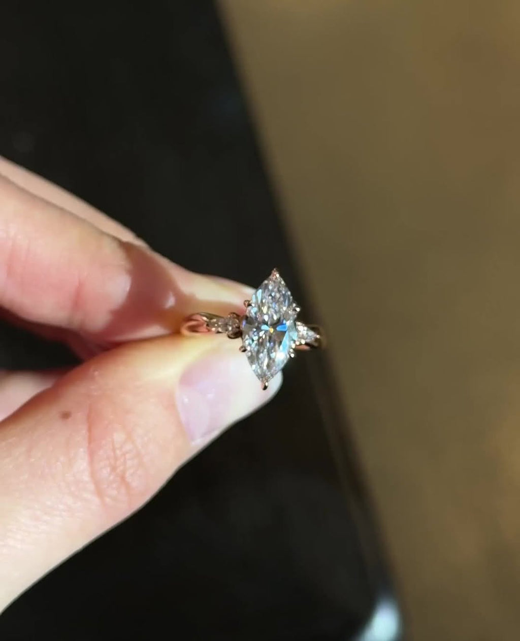 1.0 -3.0 CT Marquise ⁠Cut Lab Grown Diamond Three Stone Engagement Ring