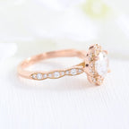 1.0 CT Vintage Floral Round Cut Diamond Moissanite Halo Engagement Ring