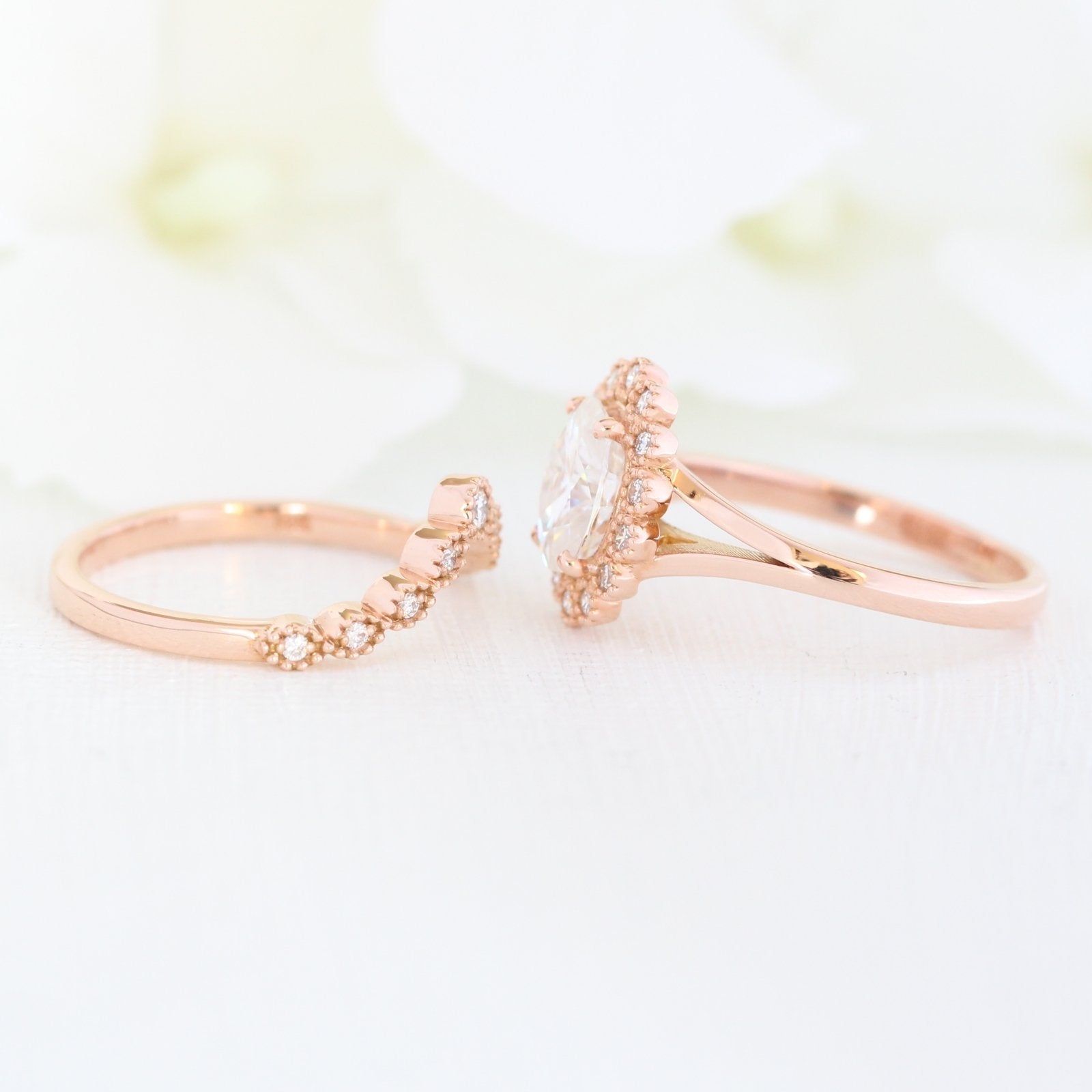 1.50CT Oval Cut Moissanite Halo Bridal Ring Set