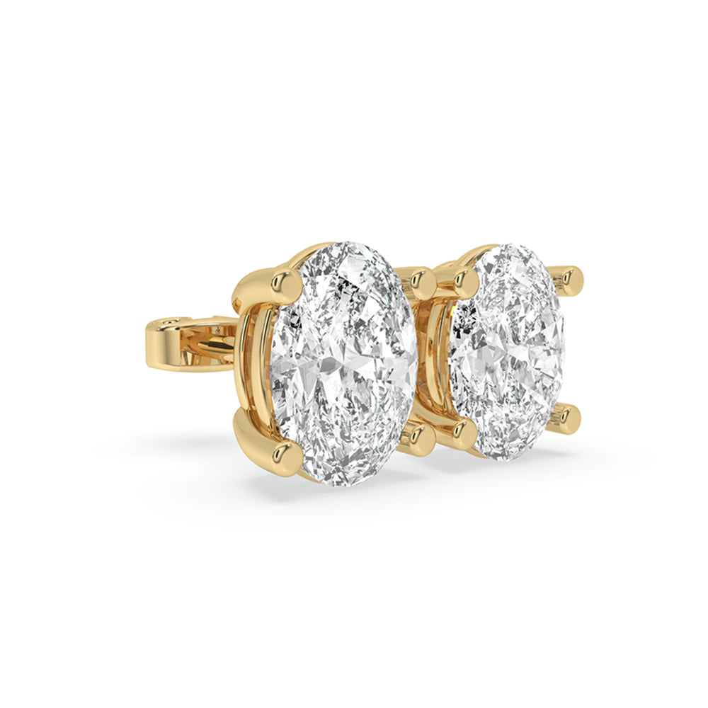 Oval Diamond Earrings with Yellow Gold Sparkle