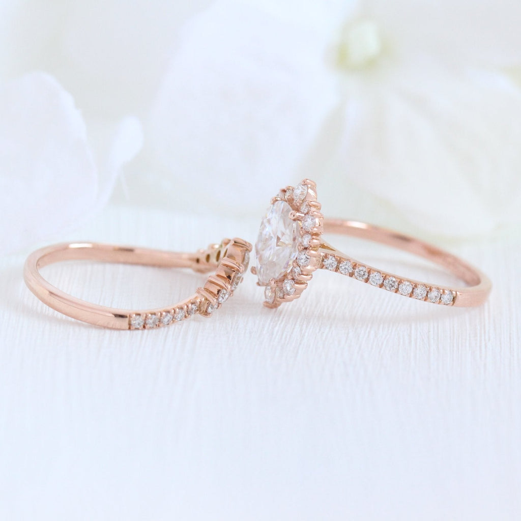 1.50CT Oval Cut Moissanite Halo Bridal Ring Set