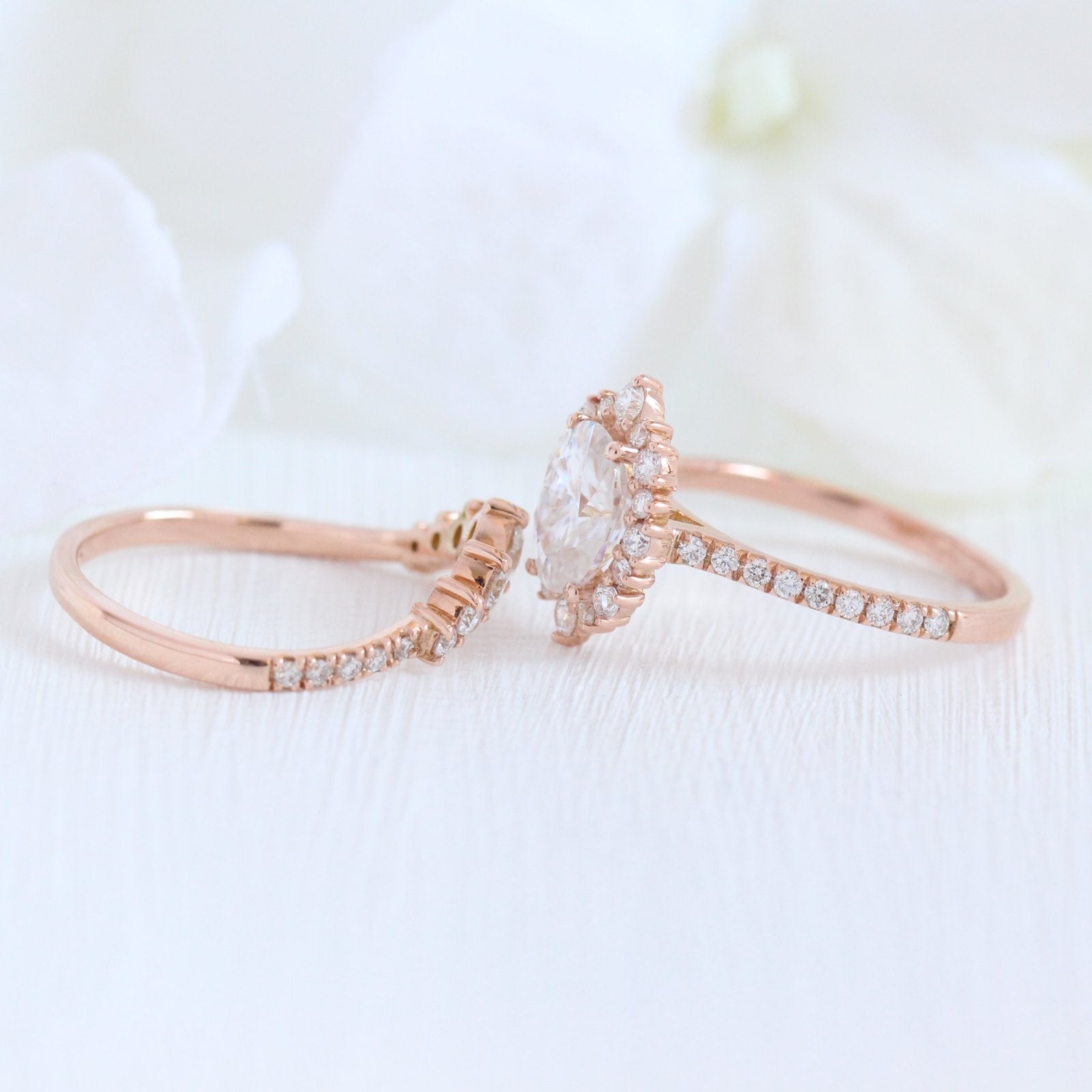 1.50CT Oval Cut Moissanite Halo Bridal Ring Set