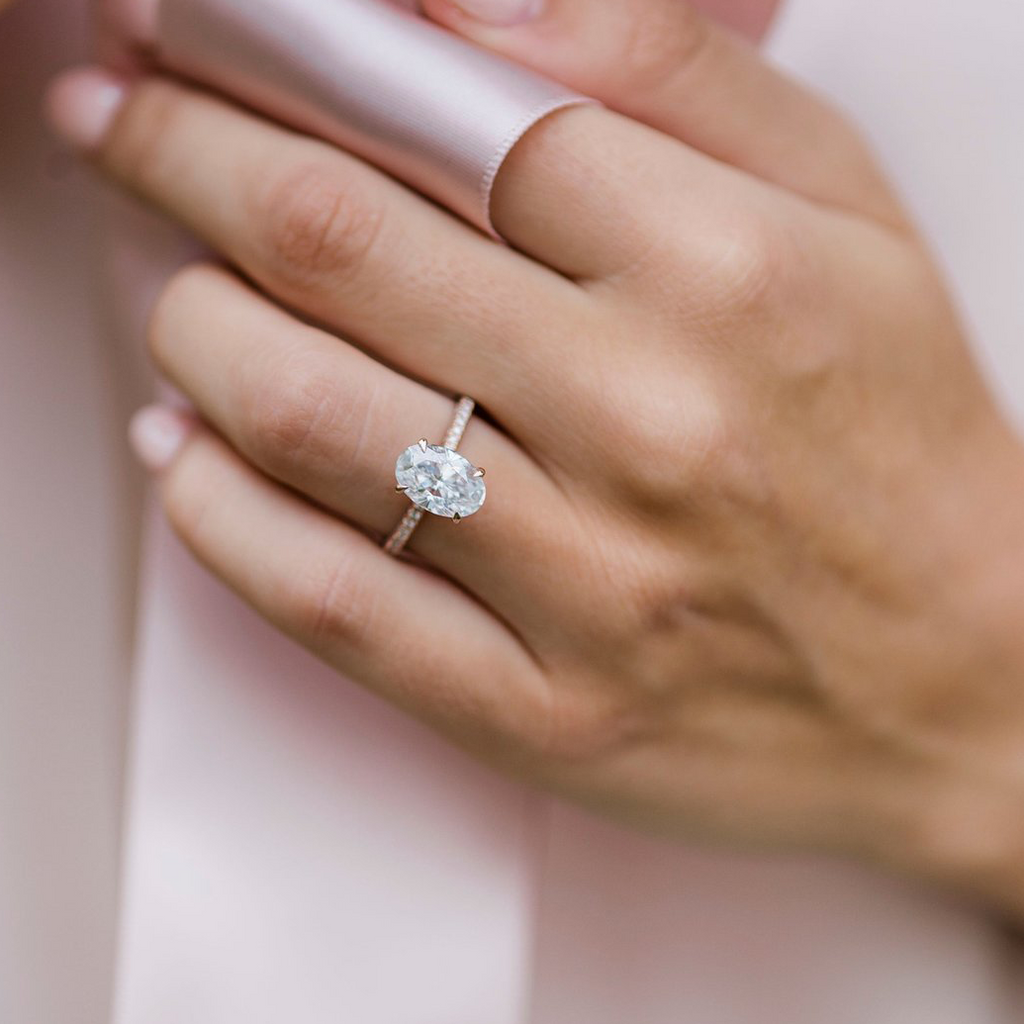 3.0 CT Oval Moissanite Solitaire With Hidden Halo Setting Engagement Ring