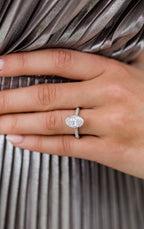 3.40 CT Elongated Oval Moissanite Hidden Halo & Pave Setting Engagement Ring