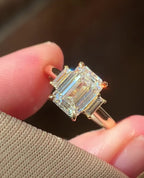 1.0 -3.0 CT Emerald ⁠Cut Lab Grown Diamond Three Stone Engagement Ring