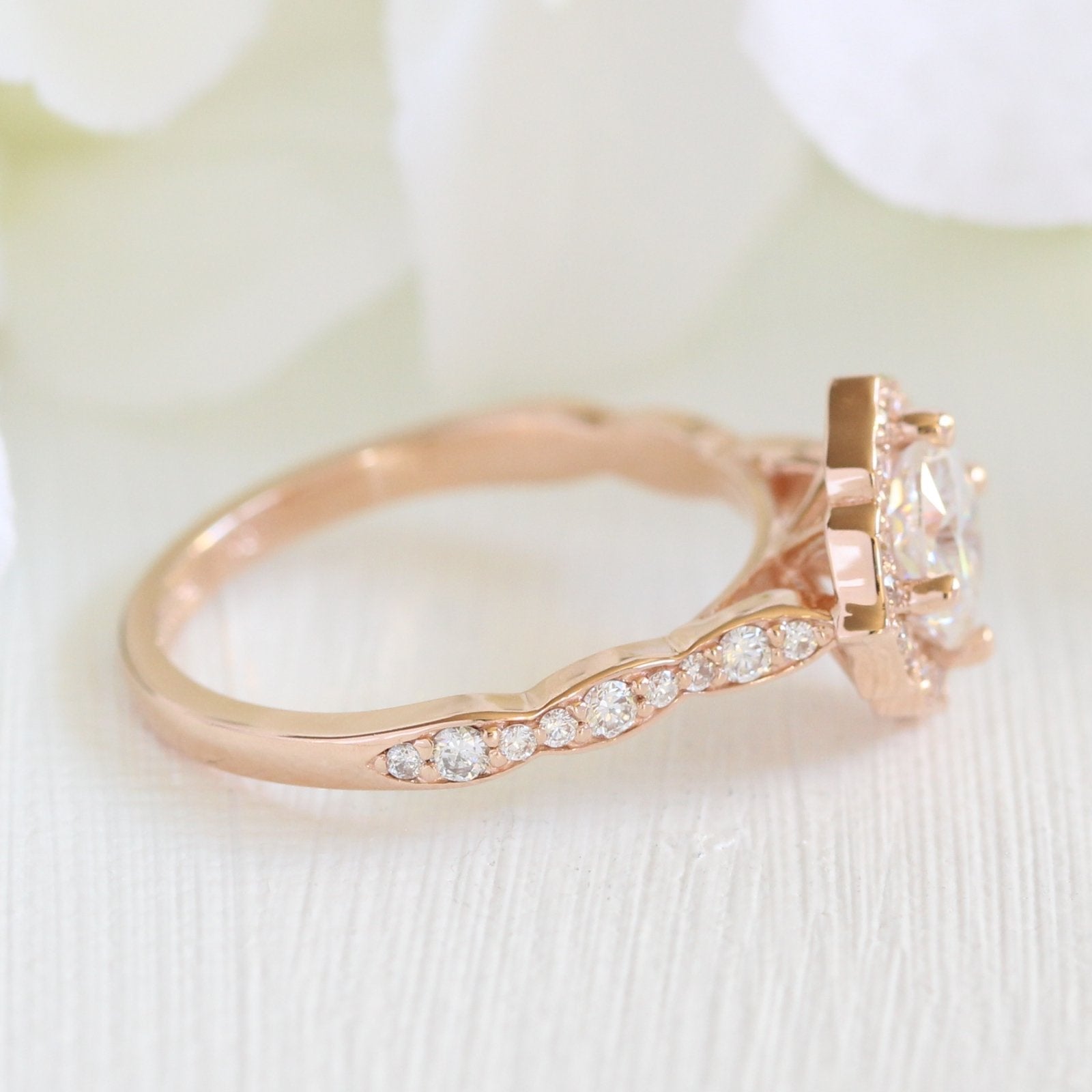 1.0 CT Cushion Cut Vintage Halo Style Moissanite Engagement Ring