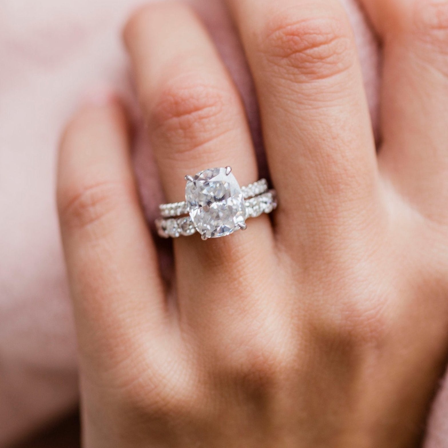 5.0 CT Elongated Cushion Moissanite Hidden Halo With Pave Setting Engagement Ring