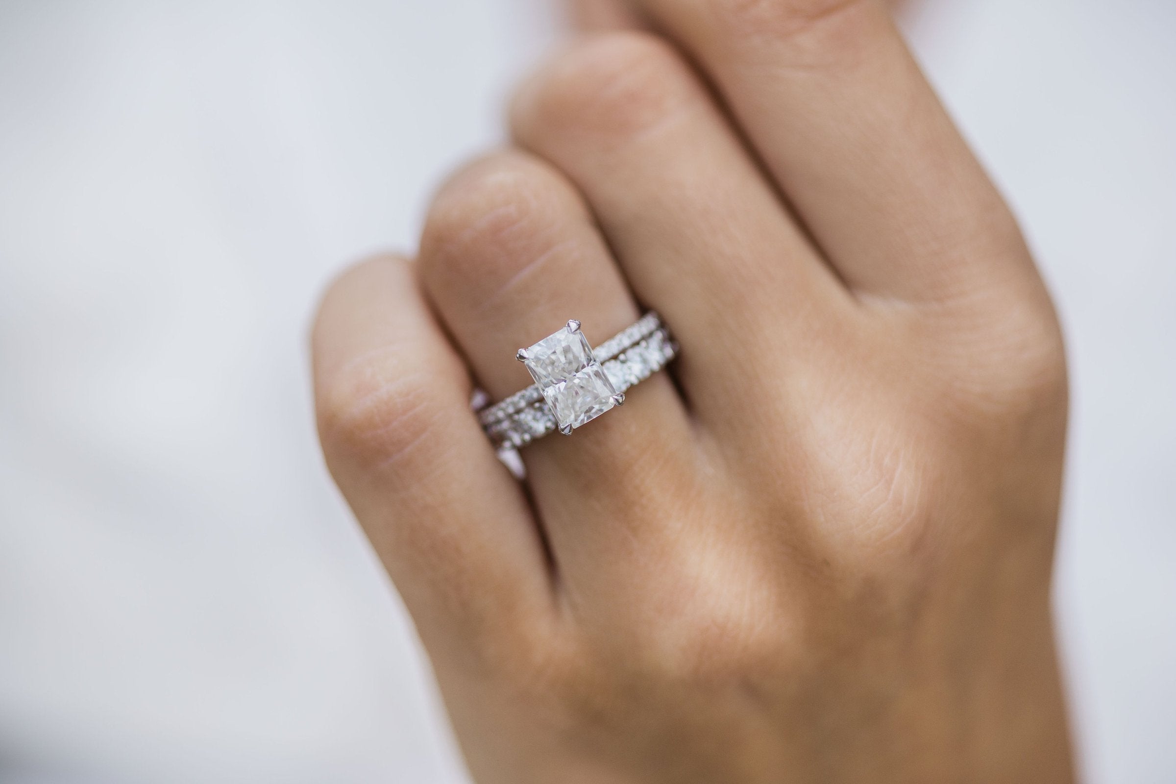 2.0 CT Radiant Cut Moissanite Hidden Halo Engagement Ring
