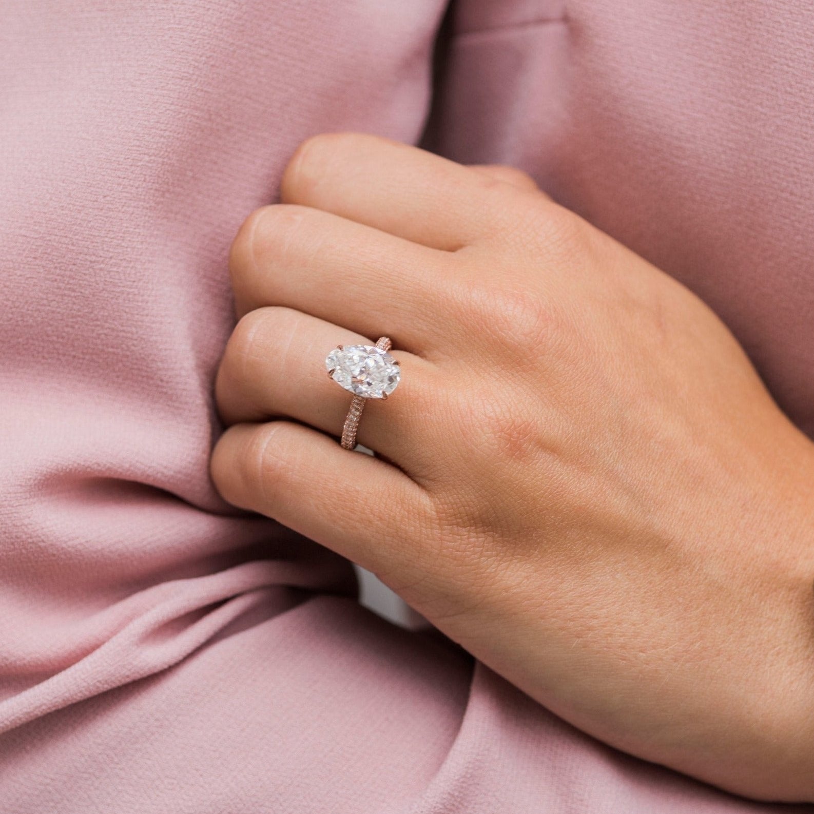 3.20 CT Oval Cut Moissanite Solitaire With Pave Setting Engagement Ring