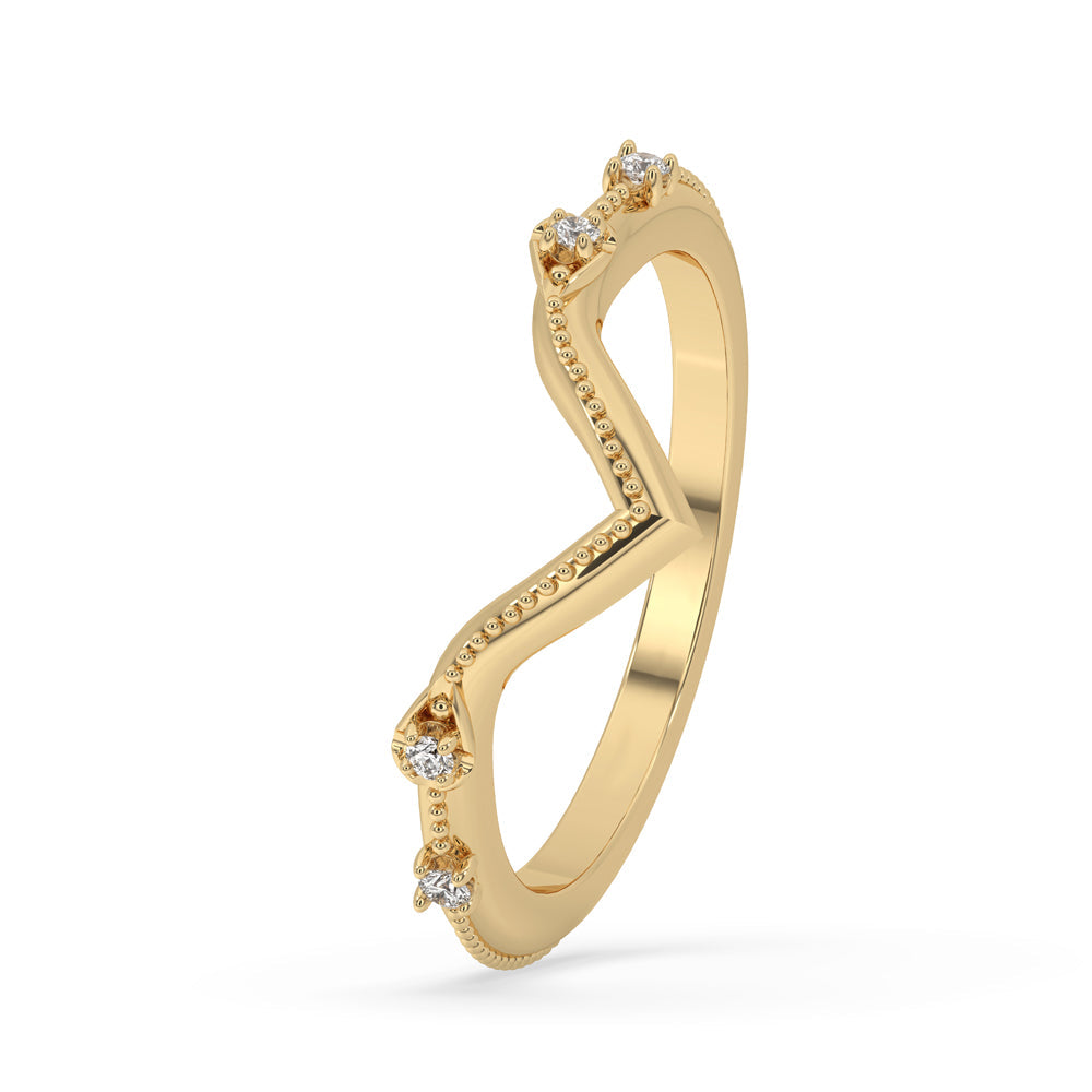 V Shaped Wedding Band - Milgrain Design