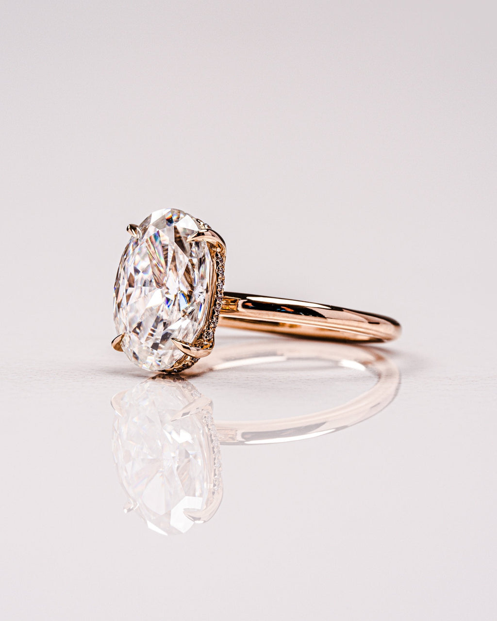 4.0 CT Oval Moissanite Hidden Halo Setting Engagement Ring