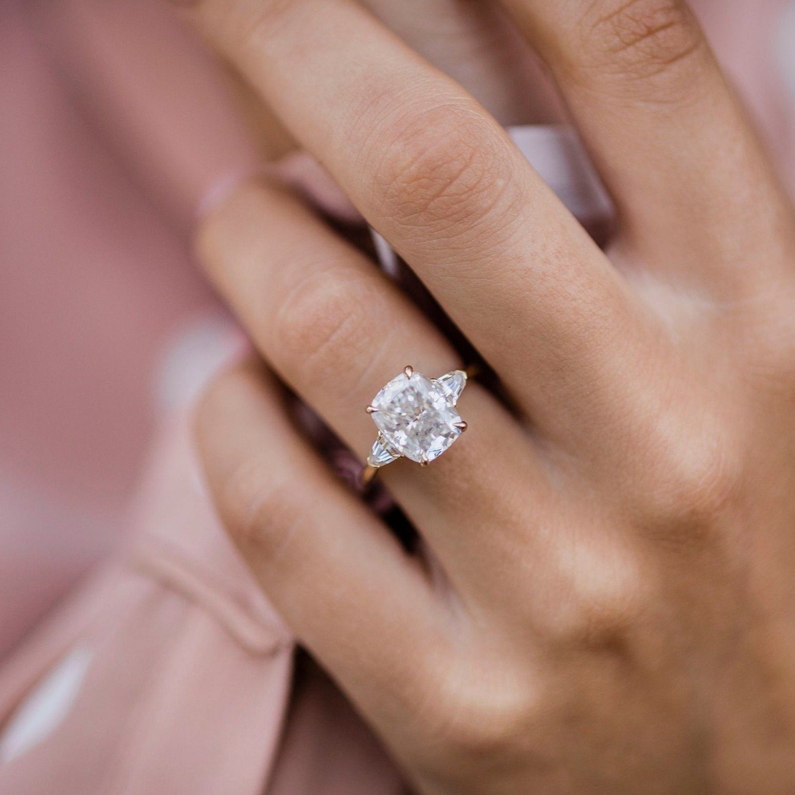 4.20 CT Elongated Cushion Moissanite Three Stones Engagement Ring