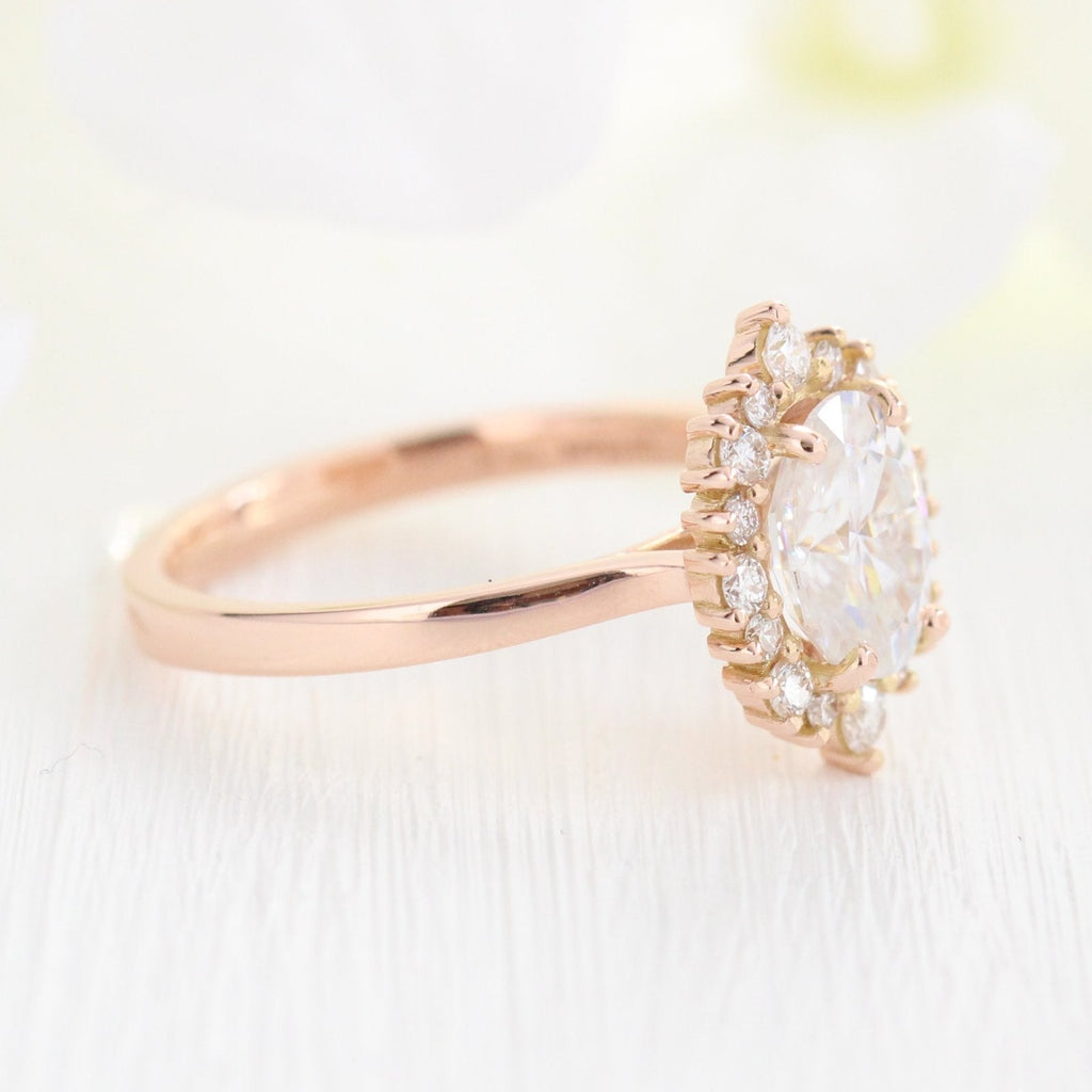 1.50 CT Oval Cut Cluster Halo Style Moissanite Engagement Ring