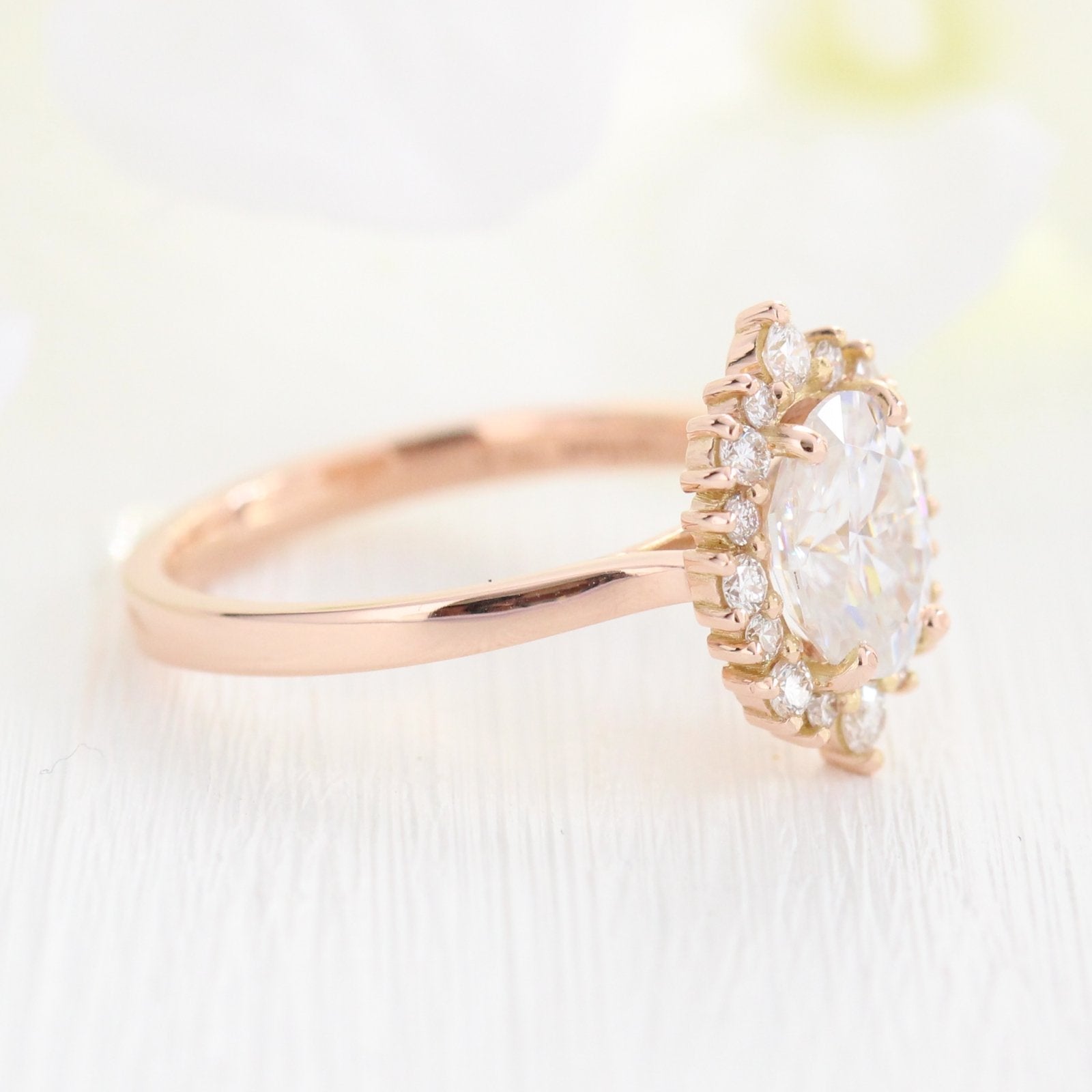 1.50 CT Oval Cut Cluster Halo Style Moissanite Engagement Ring