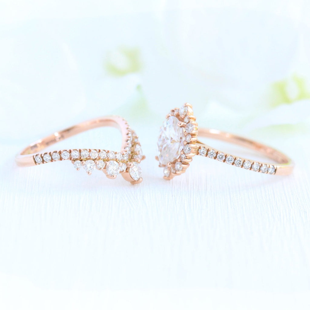 1.50CT Oval Cut Moissanite Halo Bridal Ring Set