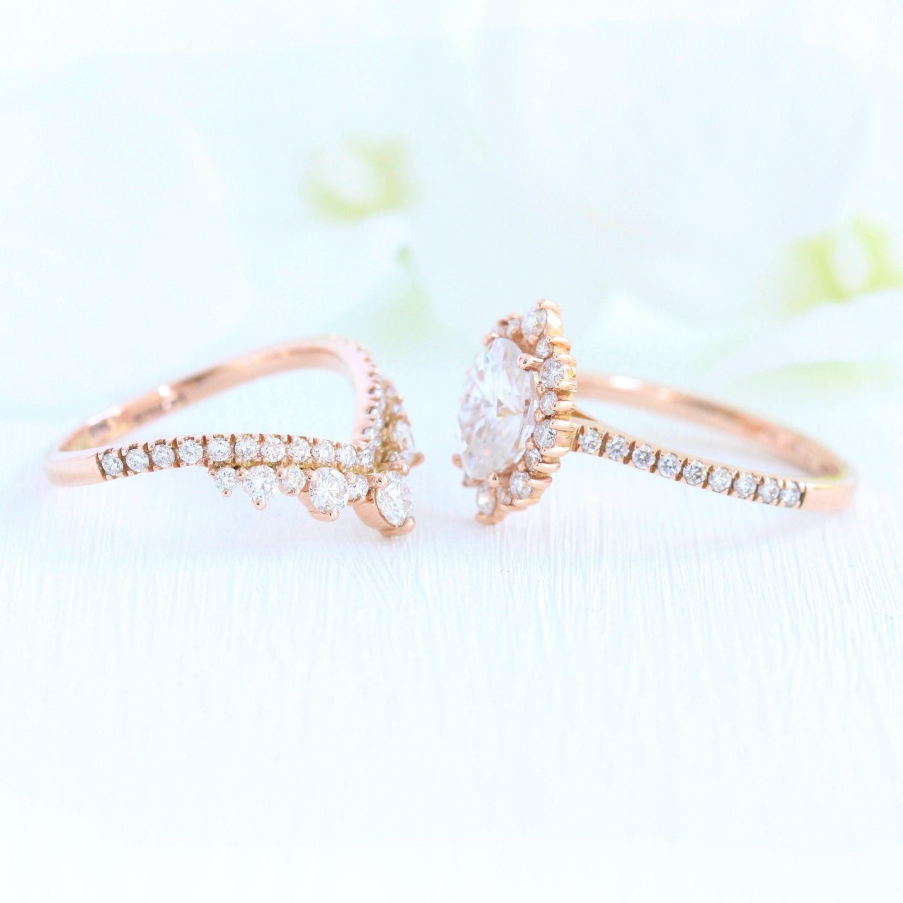 1.50CT Oval Cut Moissanite Halo Bridal Ring Set