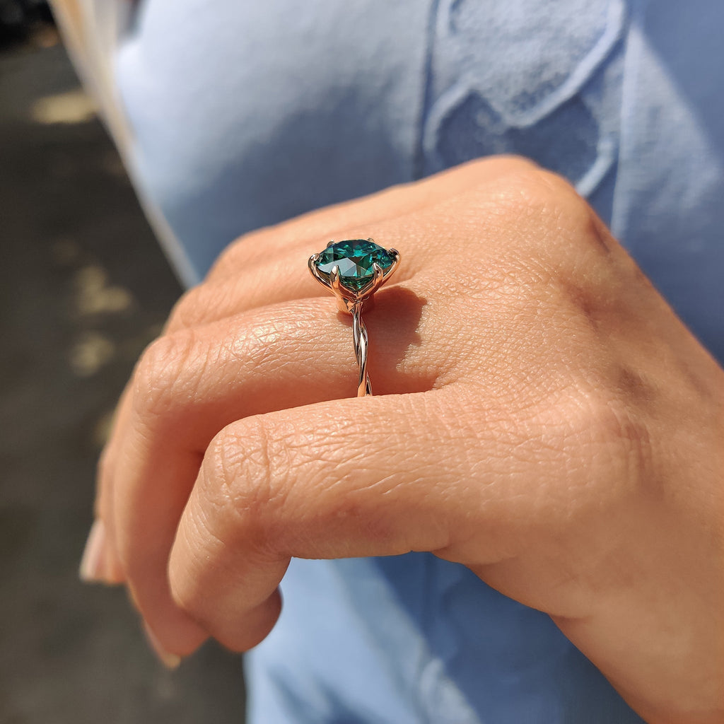 Rose Gold Solitaire Engagement Ring With Green Moissanite
