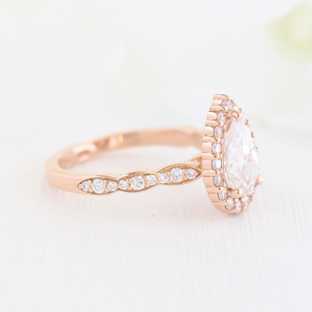 1.50 CT Pear Cut Moissanite Halo Engagement Ring