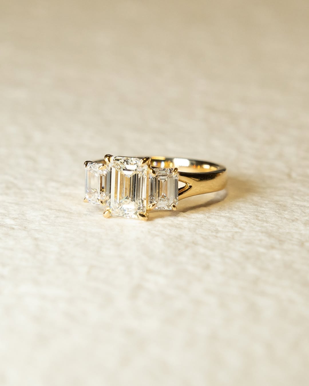 1.0 -3.0 CT Emerald ⁠Cut Lab Grown Diamond Three Stone Engagement Ring