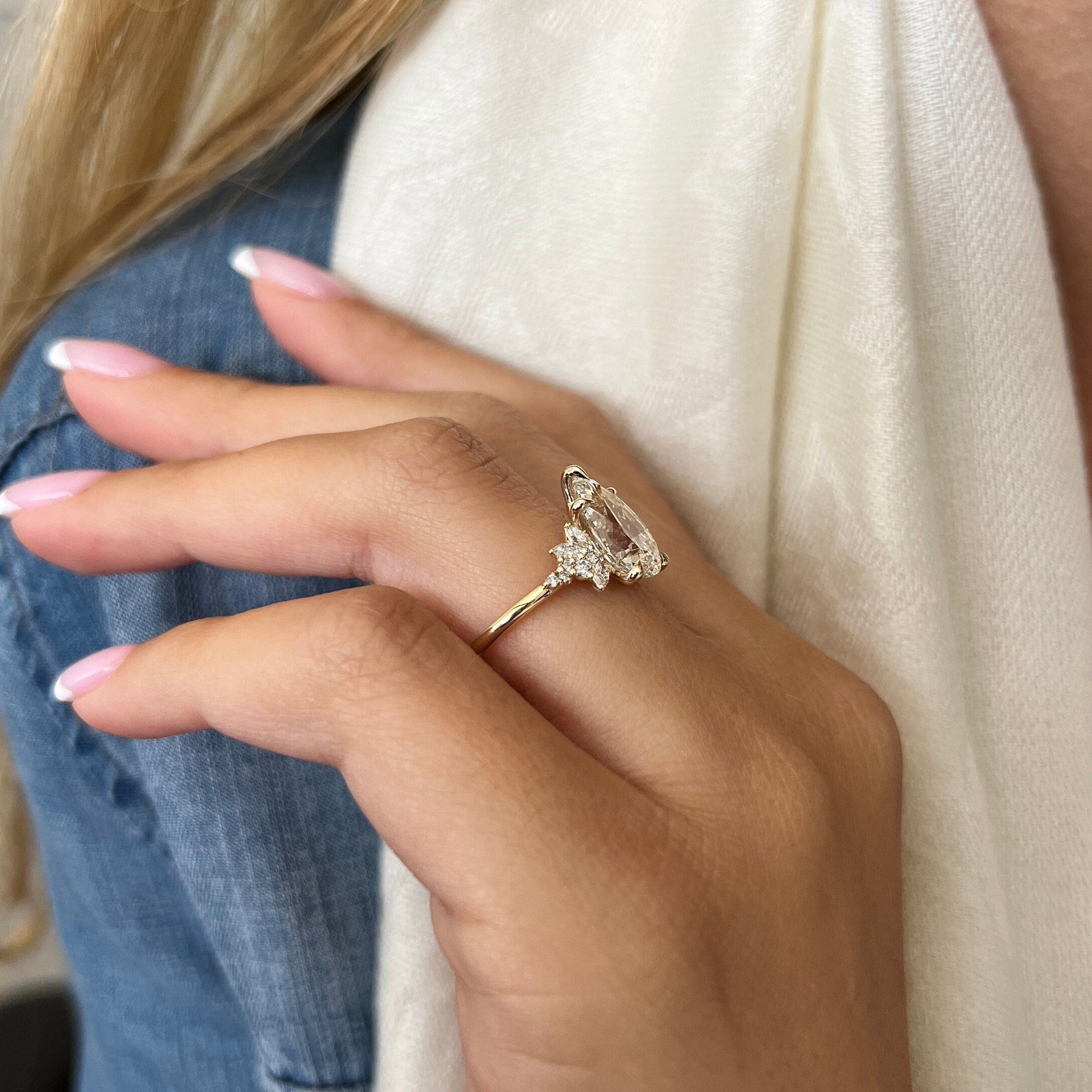 3.0 CT Pear Cut Moissanite Cluster Engagement Ring Secondary image