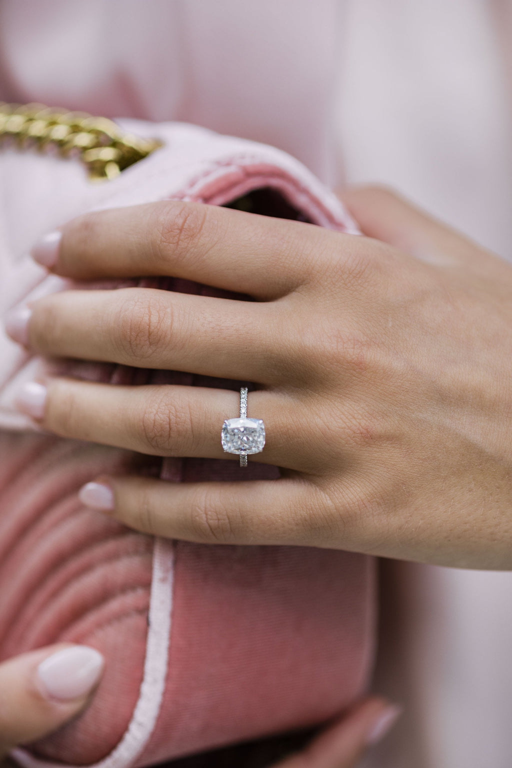 3.15 CT Cushion Moissanite Pave Setting Engagement Ring