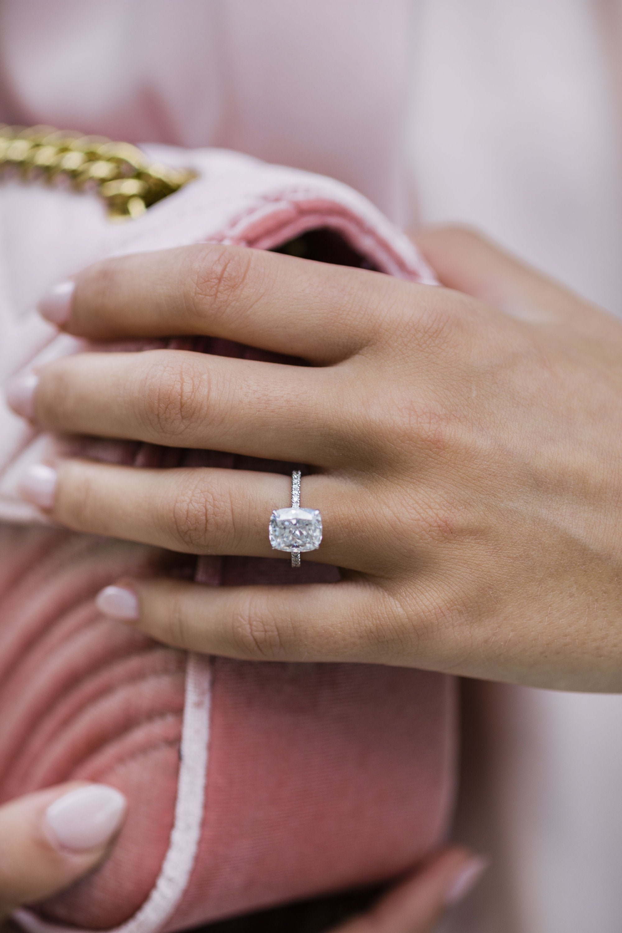 3.15 CT Cushion Moissanite Pave Setting Engagement Ring