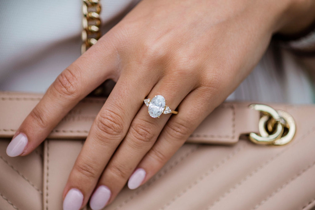 4.0 CT Oval Cut cluster Style Moissanite Engagement Ring