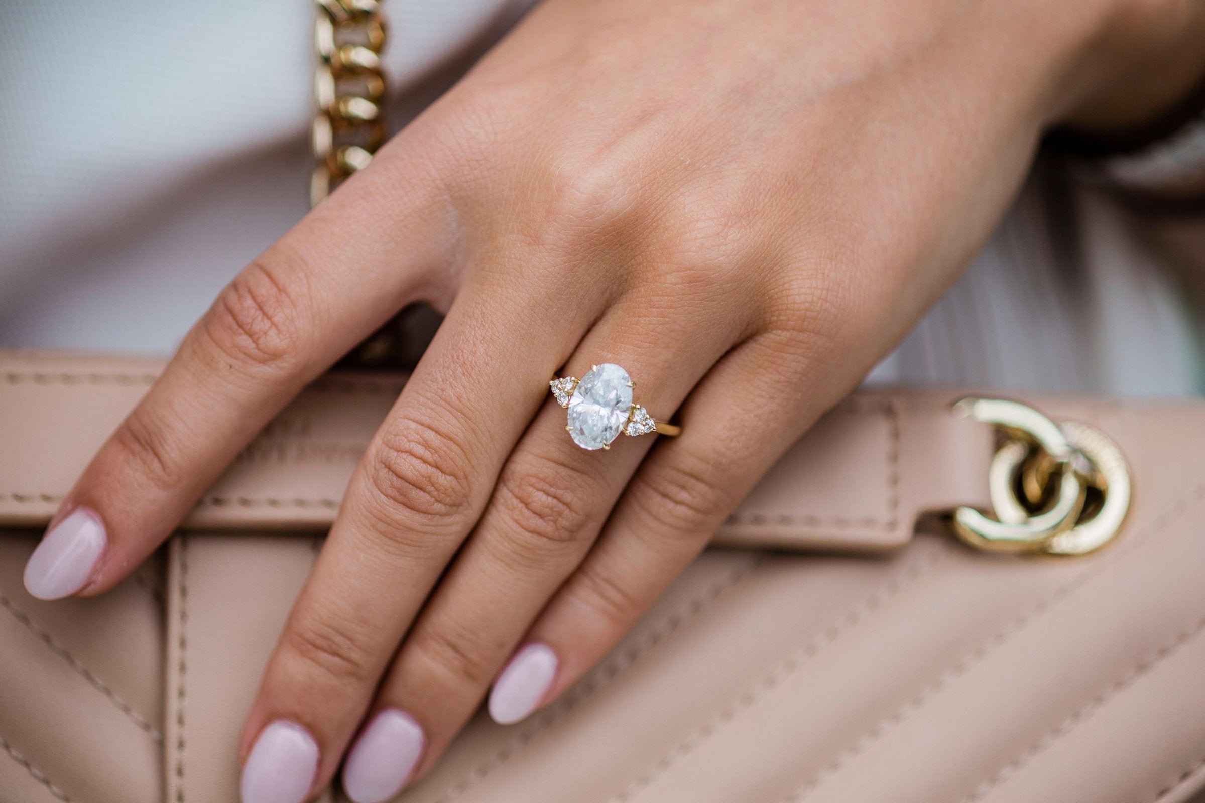 4.0 CT Oval Cut cluster Style Moissanite Engagement Ring
