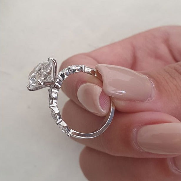 3.0 CT Oval Moissanite Solitaire Pave Setting Engagement Ring