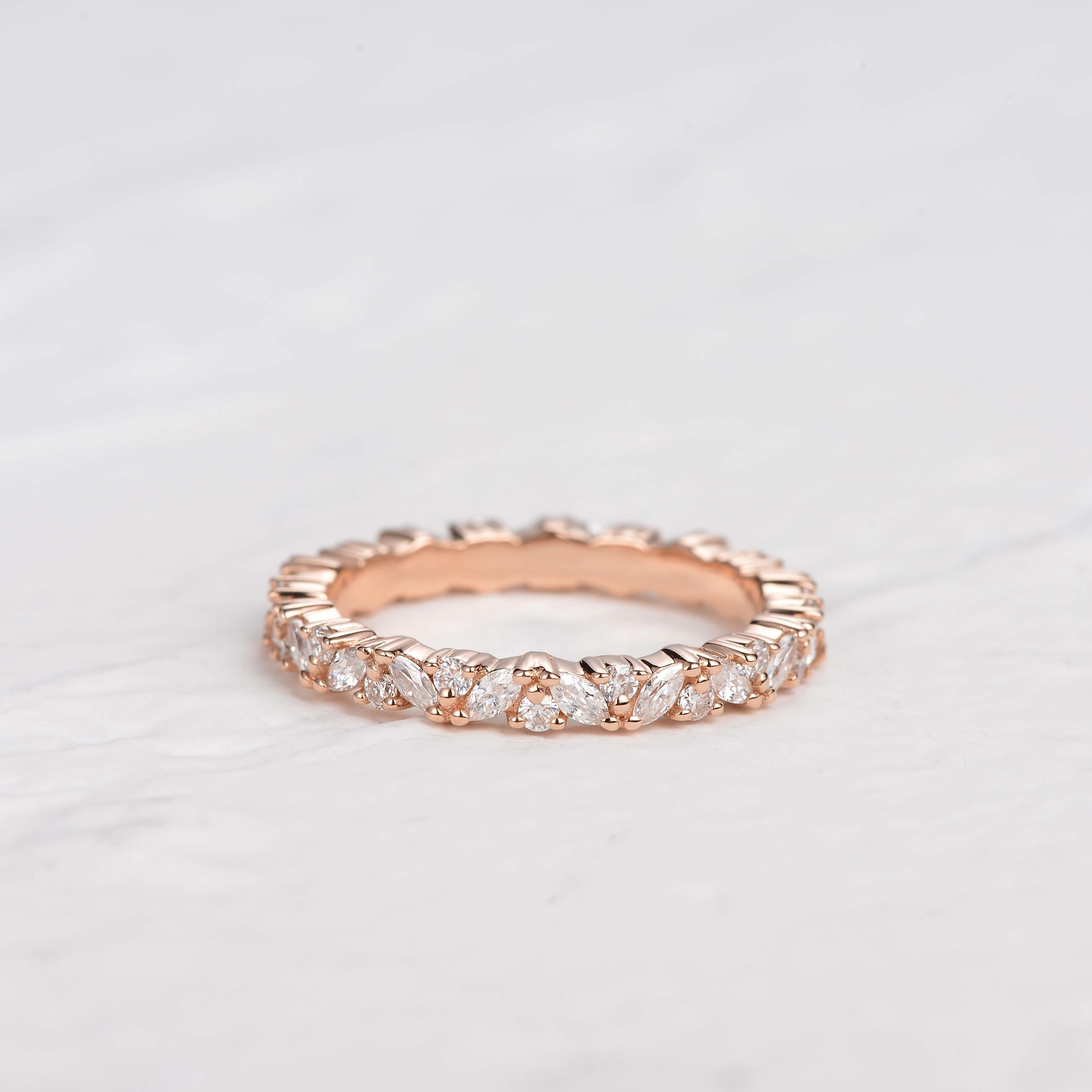 0.4 CT Round And Marquise Moissanite Wedding Band
