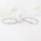2.0CT Oval Cut Moissanite Vintage Halo Bridal Ring Set