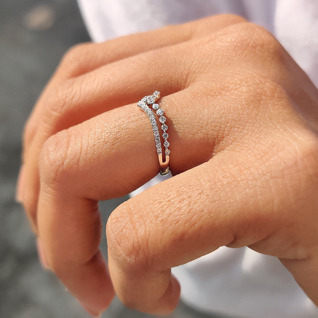 Stackable Chevron Wedding Band In White Gold