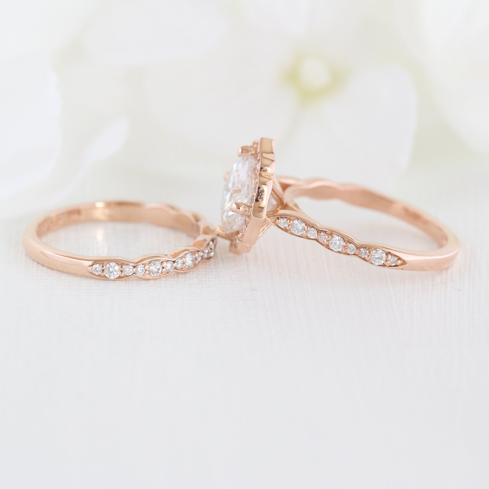 2.30 CT Cushion Moissanite Vintage Halo Bridal Ring Set