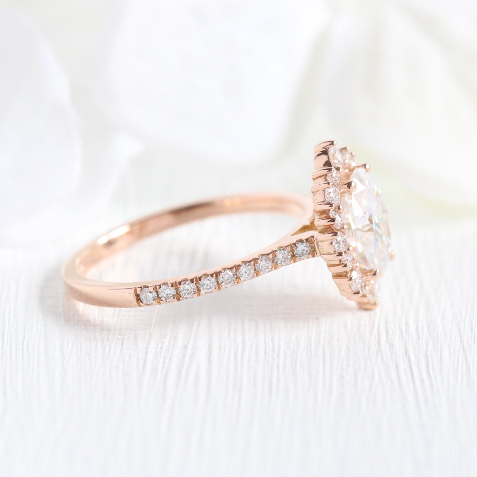 1.50 CT Oval Cut Cluster Moissanite Engagement Ring