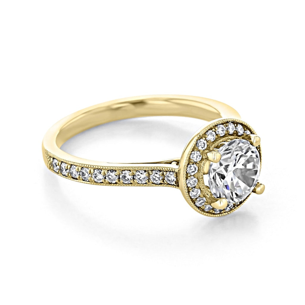 1.0CT Round Cut Channel Halo Moissanite Engagement Ring