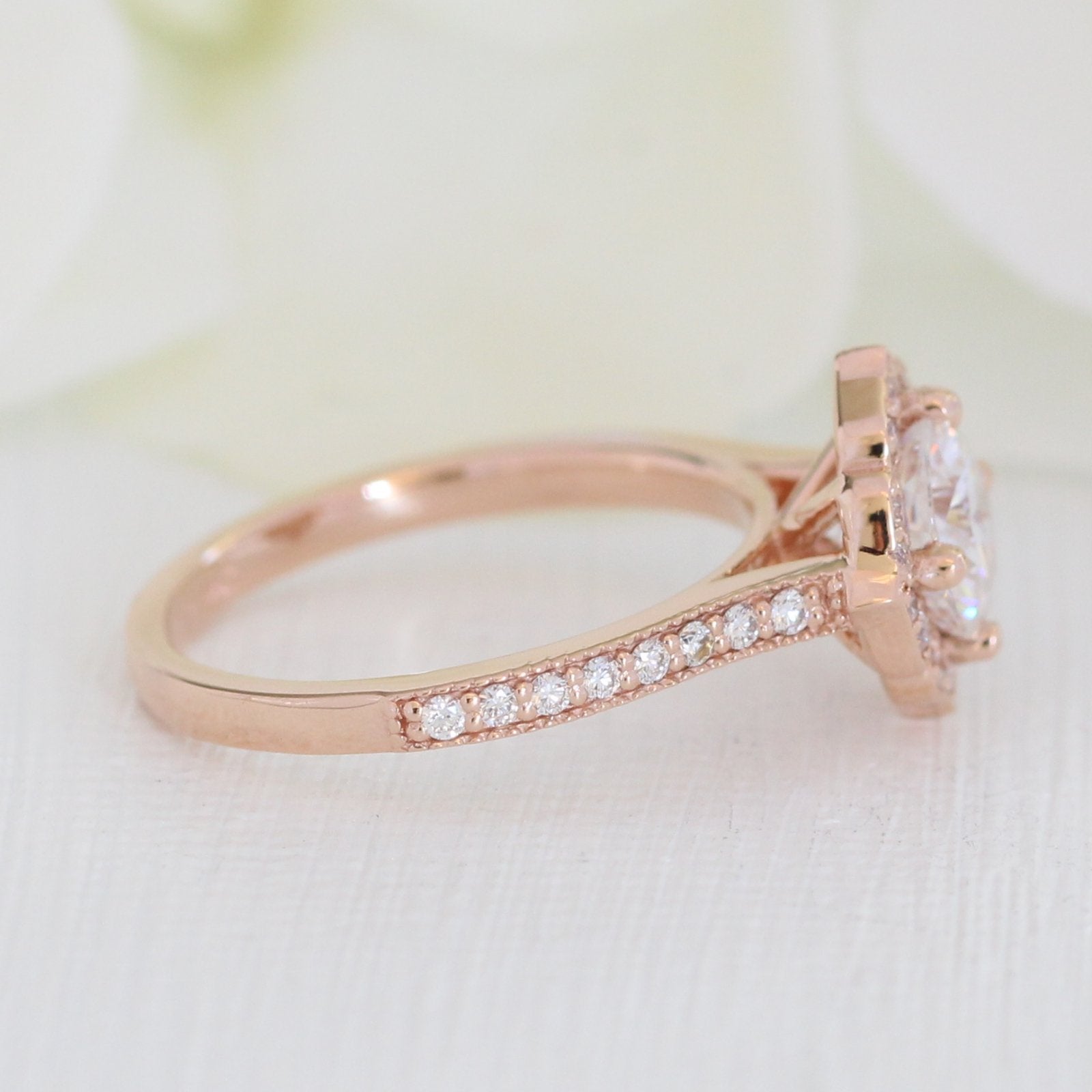 1.0 CT Cushion Cut Vintage Halo Style Moissanite Engagement Ring