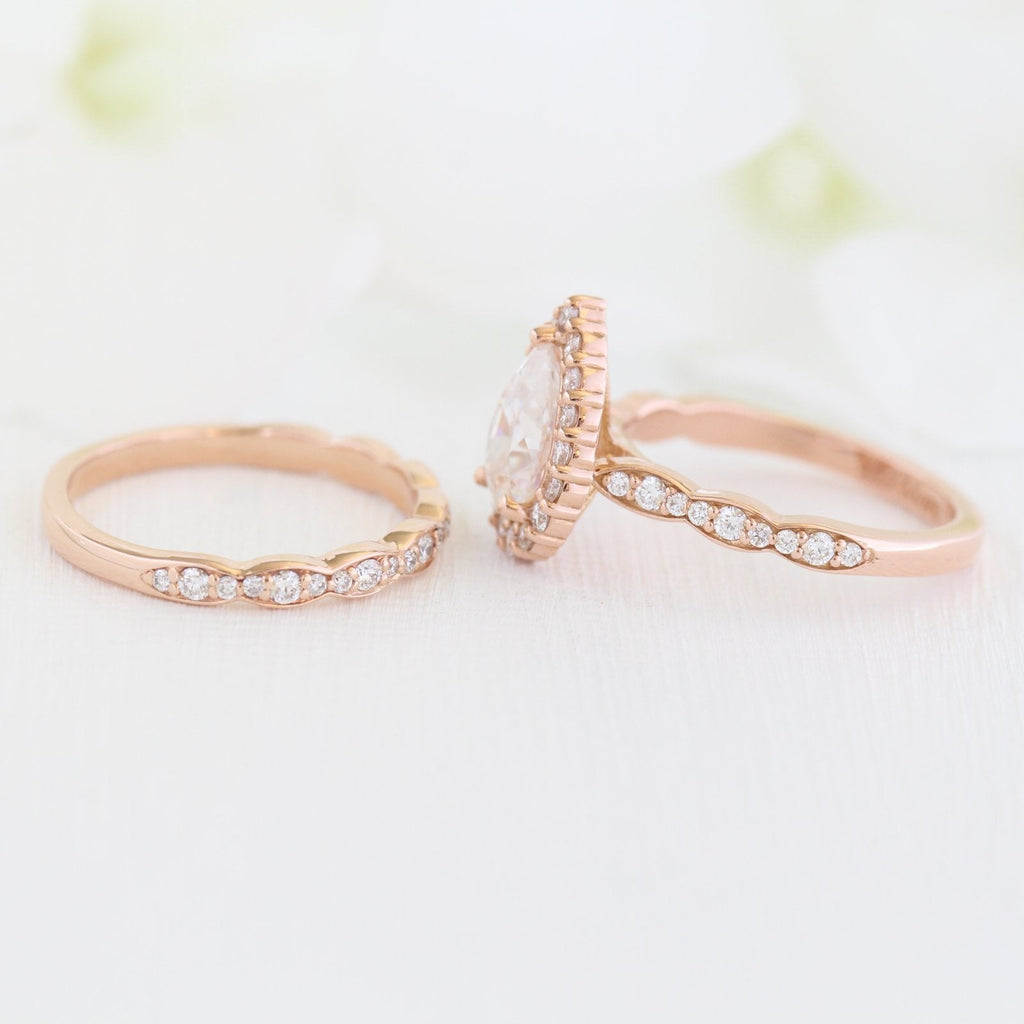 1.50CT Pear Cut Moissanite Halo Bridal Ring Set